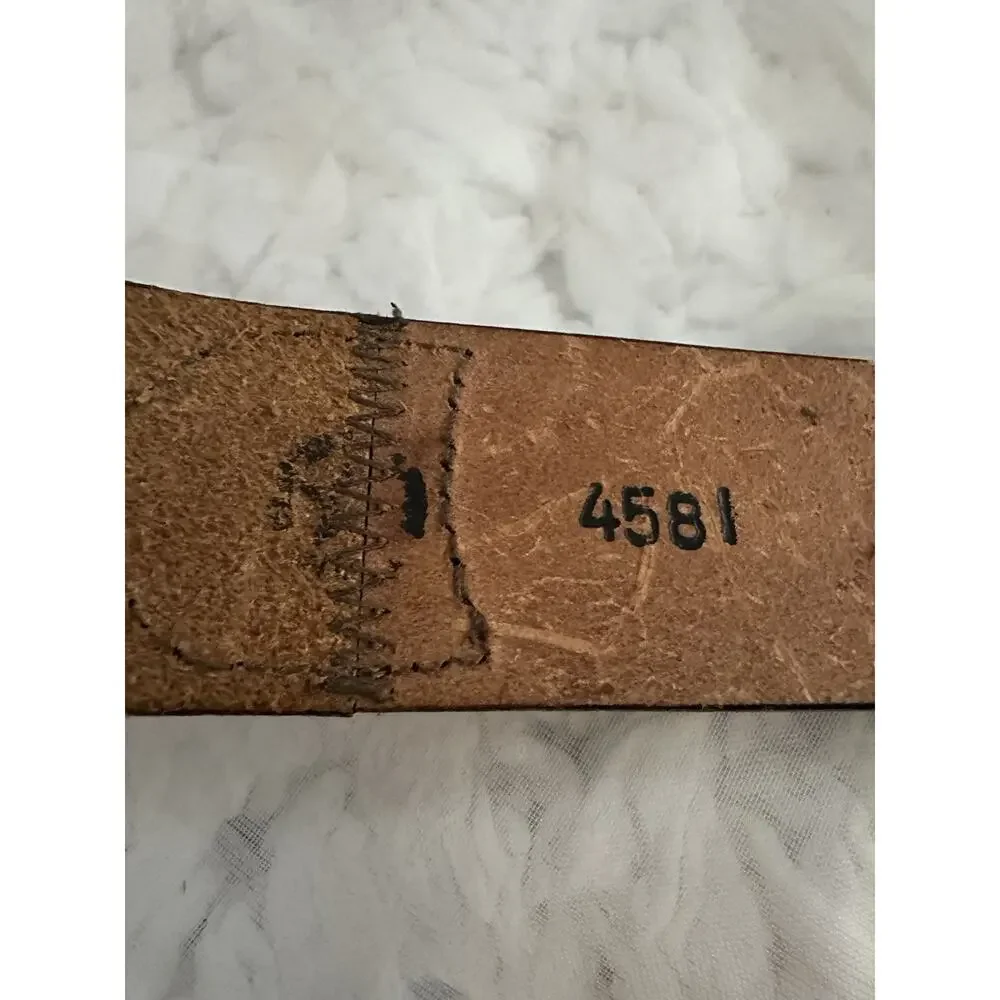 VTG TOOLED buckle belt RUSTIC cowhide 36 leegin WESTERN brown leather cowboy
